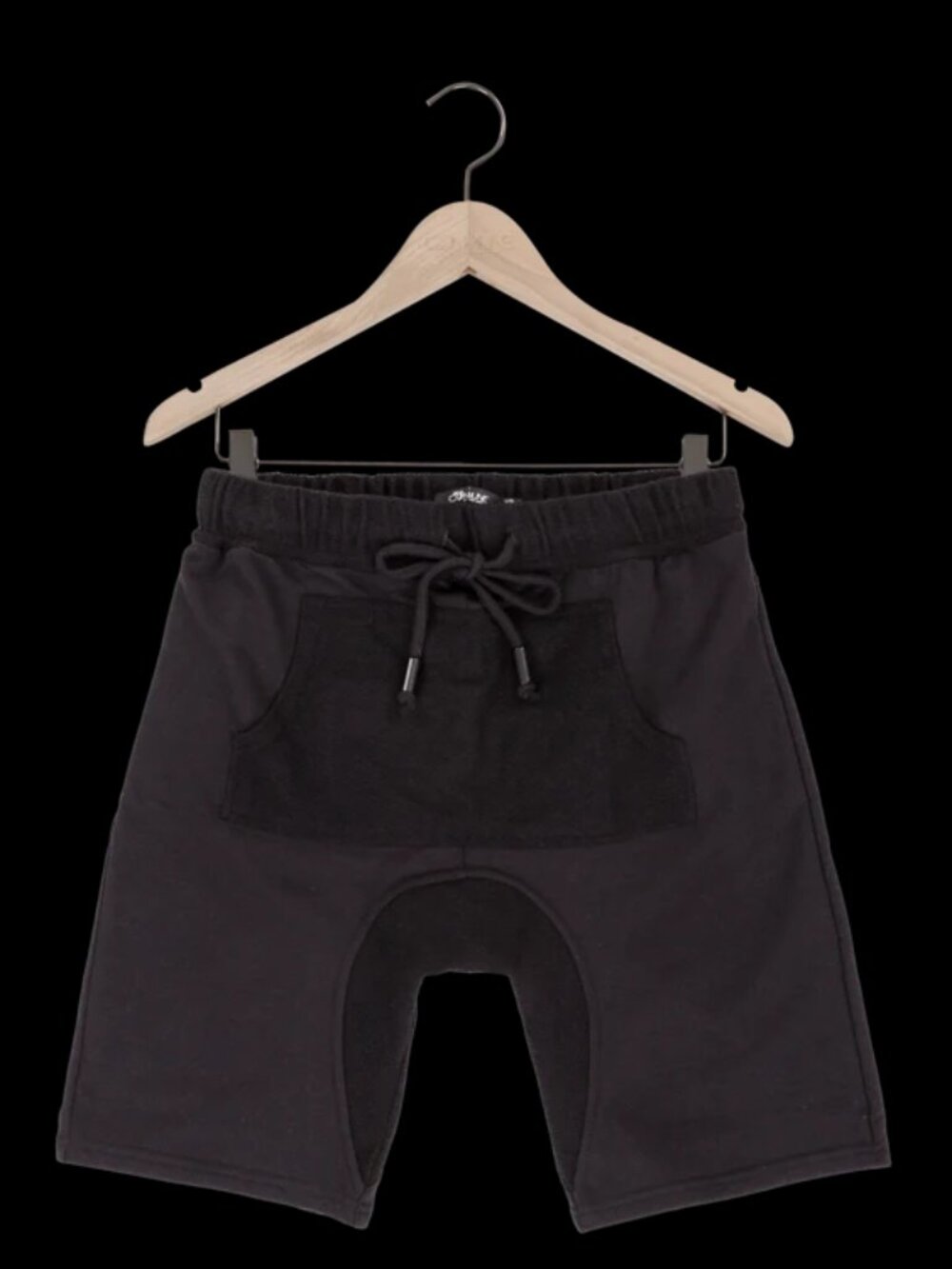 Reese De Luca Black French Terry Shorts with Drawstring and Kangaroo Pocket